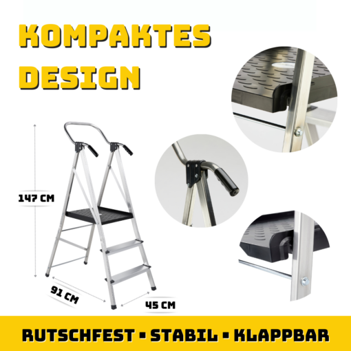 🔝 Sicherheitsleiter, 3-Stufen Haushaltsleiter – Bild 6