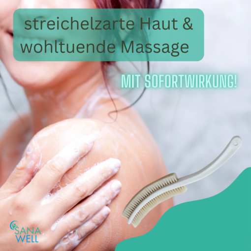 Massagebürste mit langem Stiel | Duschbürste mit Naturhaarborsten – Bild 2