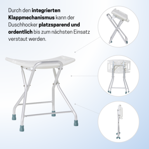 Rutschfester Duschhocker | mit Brausehalter | mit/ohne Utensilientasche | klappbar – Bild 2