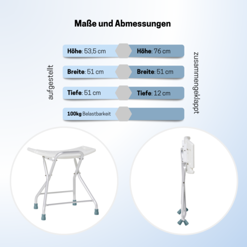 Rutschfester Duschhocker | mit Brausehalter | mit/ohne Utensilientasche | klappbar – Bild 7
